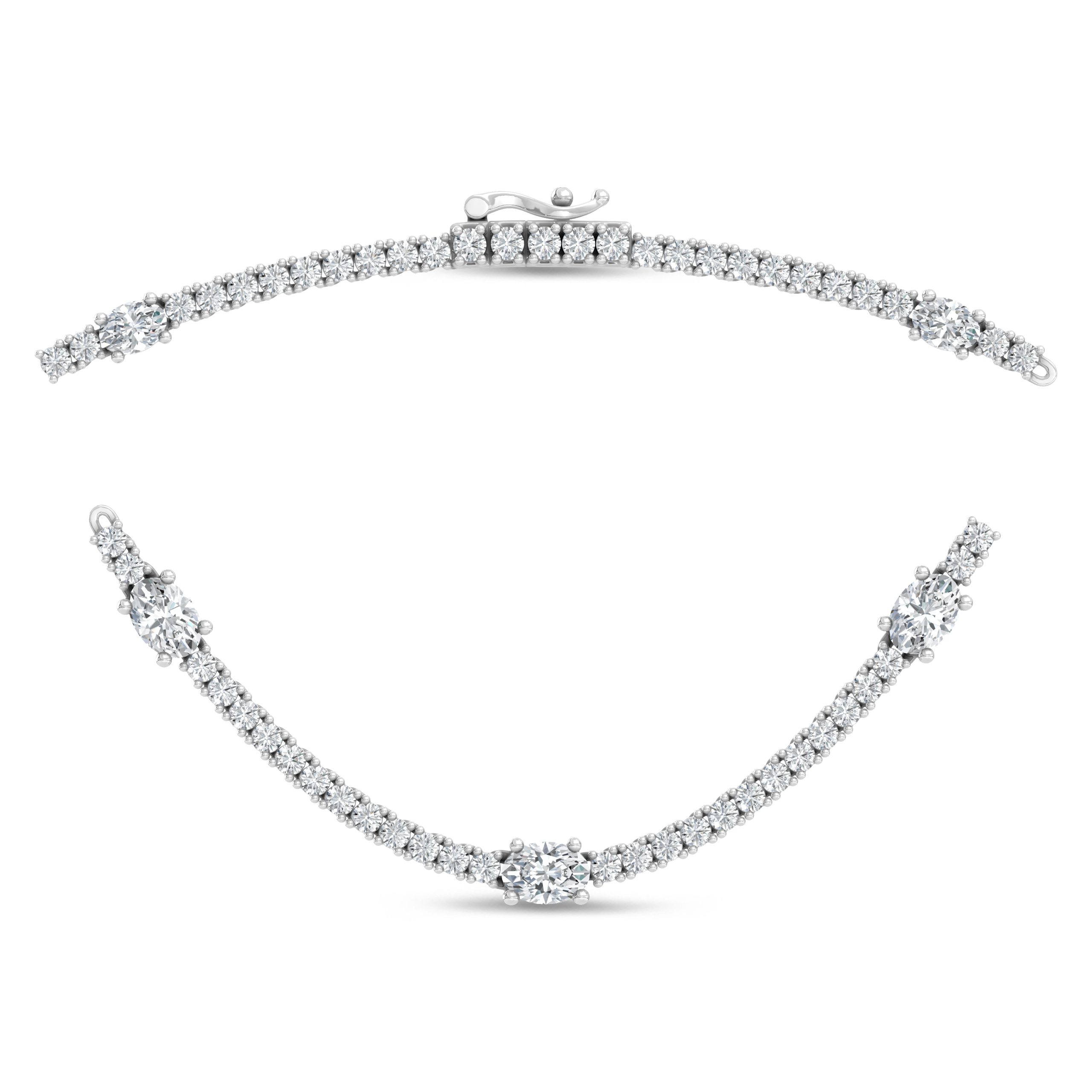 14K White Gold Lab Grown Diamond 9 1/4 Ct.Tw. Round and Oval Emerald Fashion Necklace