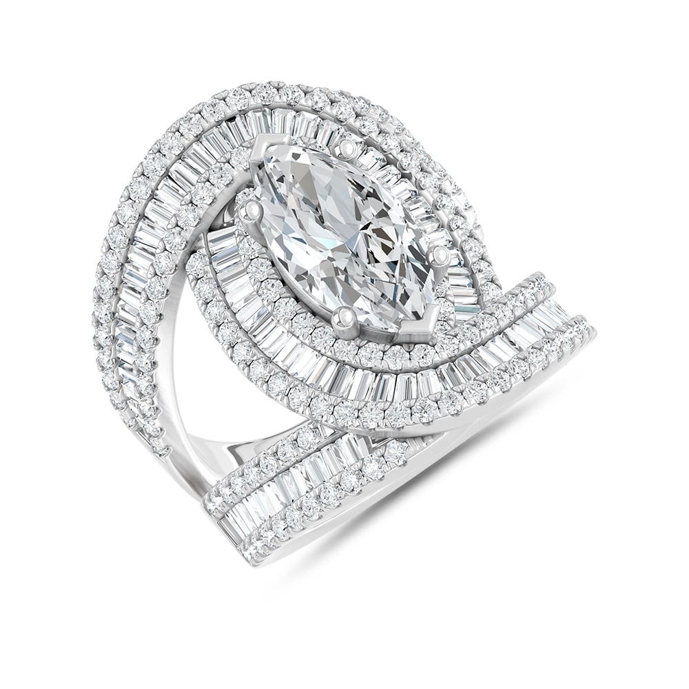 14K White Gold Lab Grown Diamond 4 Ct.Tw. Engagement Ring (IGI Certified Center 2ct)