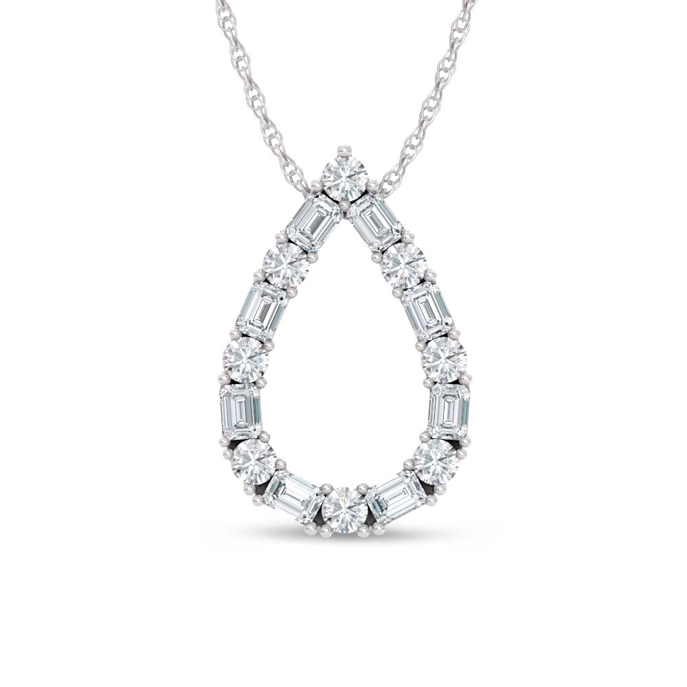 14K White Gold Lab Grown Diamond Round and Tapper 2 Ct.Tw. Pear Shape Pendant