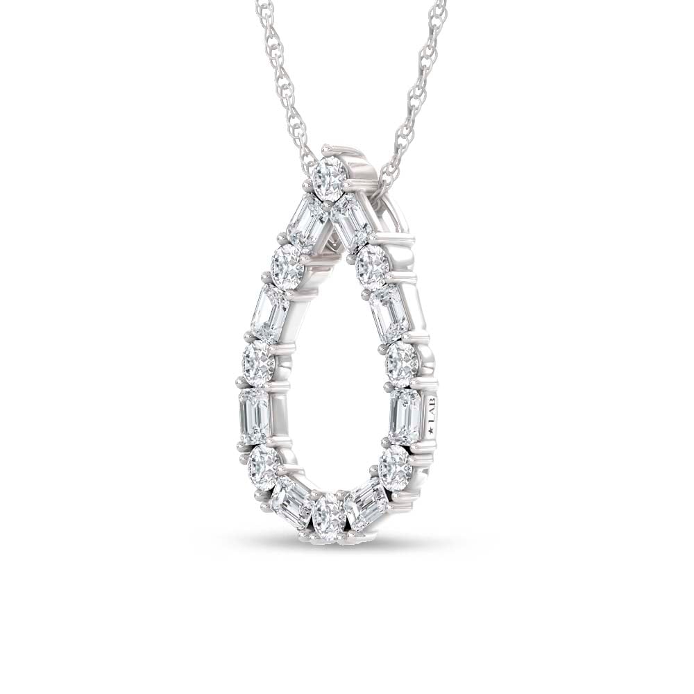 14K White Gold Lab Grown Diamond Round and Tapper 2 Ct.Tw. Pear Shape Pendant