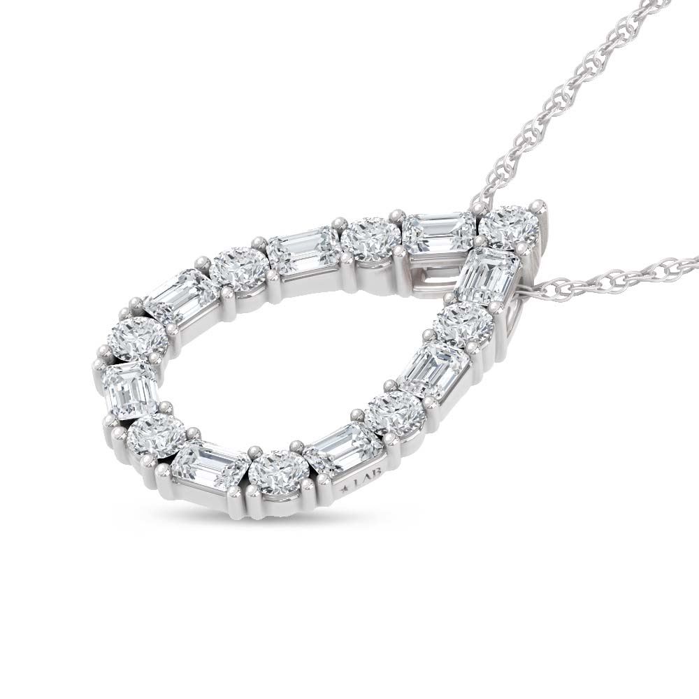 14K White Gold Lab Grown Diamond Round and Tapper 2 Ct.Tw. Pear Shape Pendant