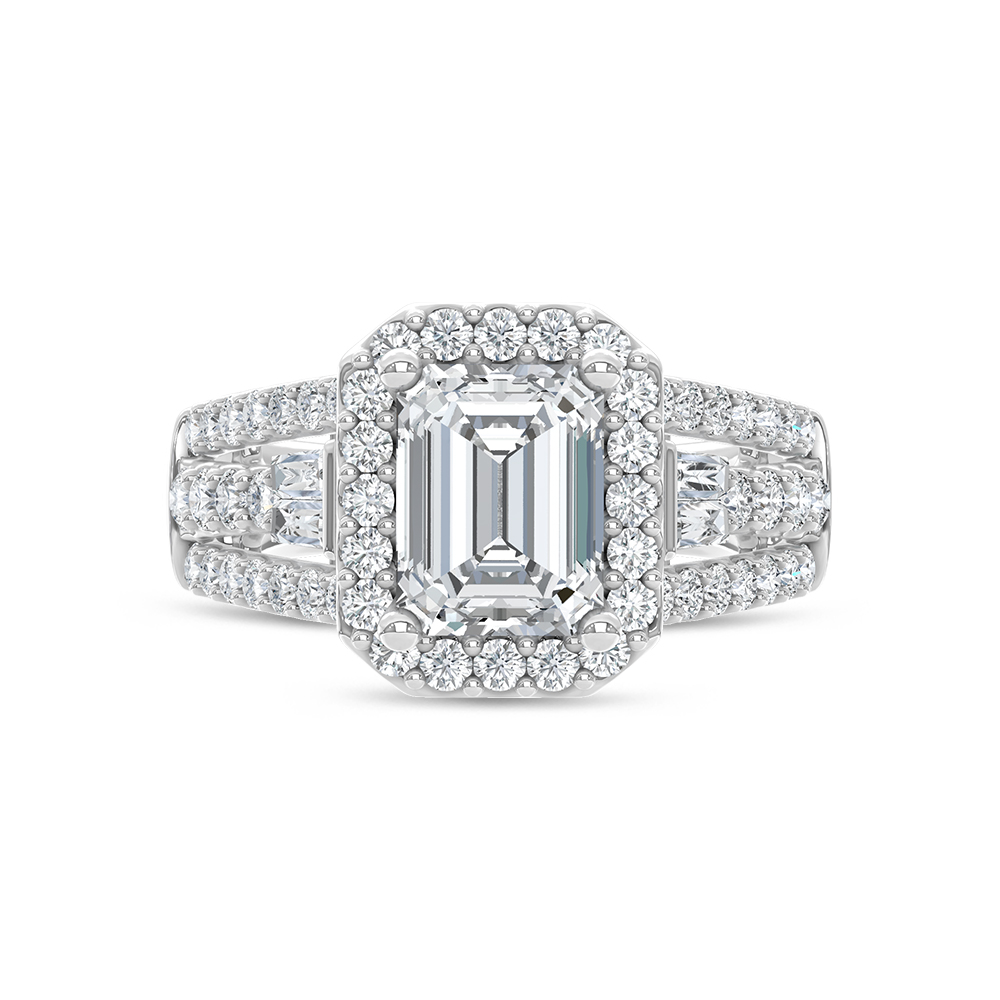 14K White Gold Lab Grown Diamond 3 Ct.Tw. Engagement Ring (Center 2ct Emerald)