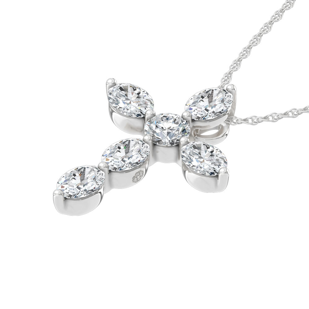 14K White Gold Lab Grown Diamond 1 Ct.Tw. Round and Oval Cross Pendant