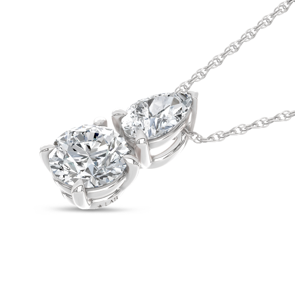 14K White Gold Lab Grown Diamond 1 Ct.Tw. Round and Pear Fashion Pendant
