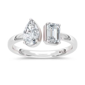 14K White Gold Lab Grown Diamond  1 Ct.Tw. Emerald and Pear Shape Two Stone Ring