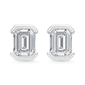 14K White Gold Lab Grown Diamond 1/2 Ct.Tw. Emerald Stud Earrings