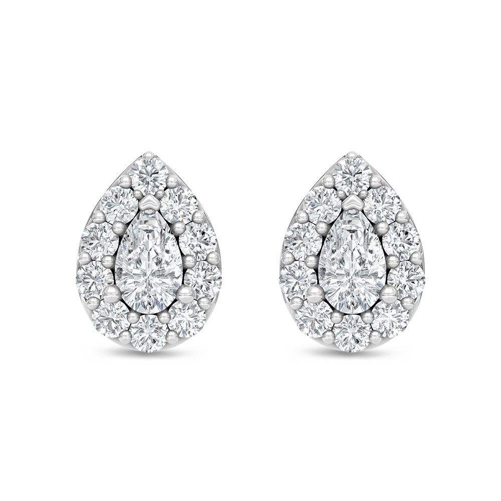 10K White Gold Lab Grown Pear and Round Diamond 1/3 Ct.Tw. Stud Earrings