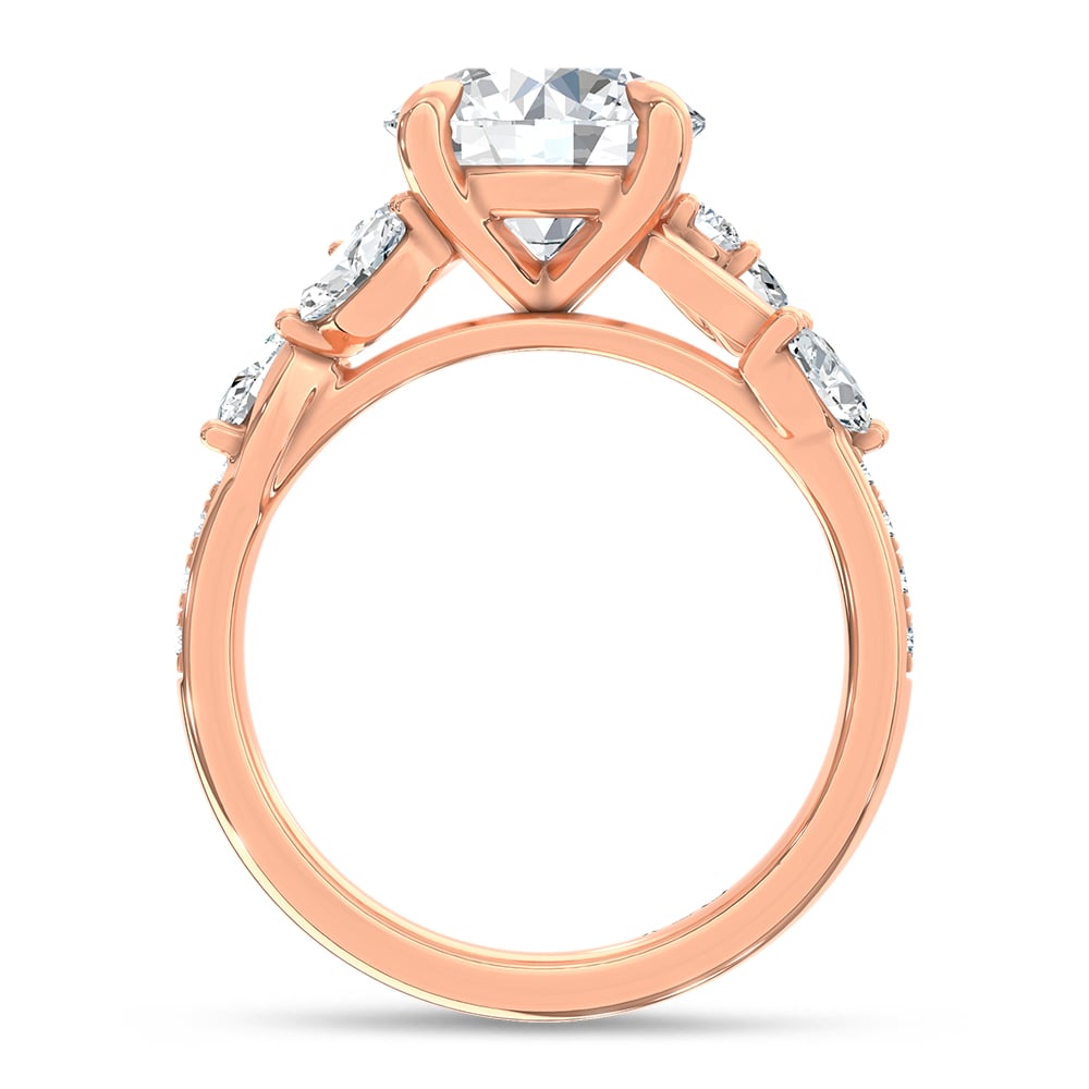 14K Rose Gold Lab Grown Diamond 3 Ct.Tw. Round Shape Engagement Ring (IGI Certified Center 2 1/2ct)