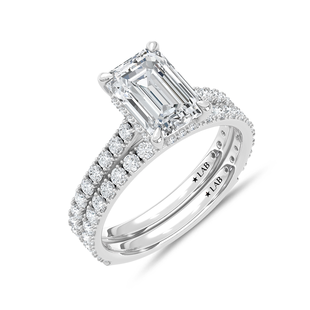 14K White Gold Lab Grown Diamond 3 Ct.Tw. Emerald Bridal Ring (Center 2 Ctw)