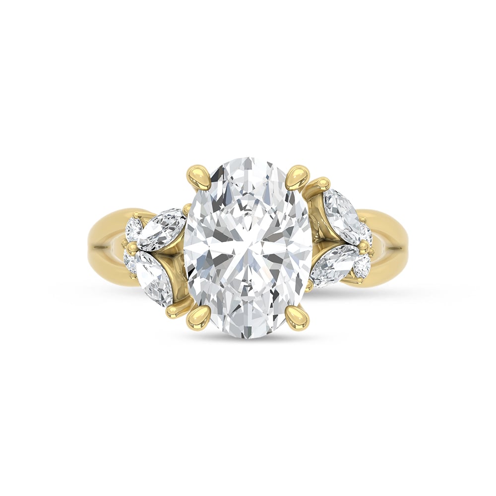 14K Yellow Gold Lab Grown Diamond 2 1/3 Ct.Tw. Oval Shape Engagement Ring (Center 3 ct)