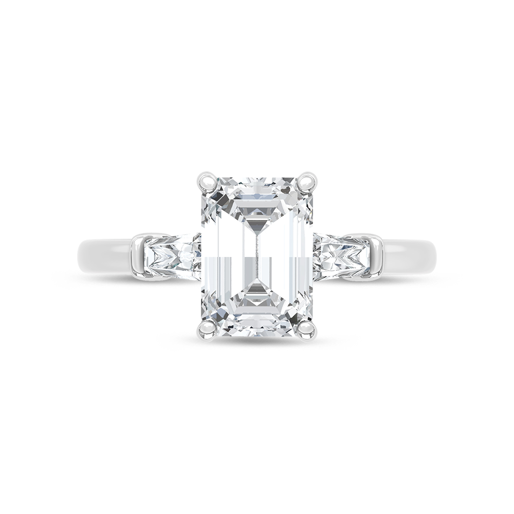 14K White Gold Lab Grown Diamond 2 1/3 Ct.Tw. Emerald and Tapper Three Stone Engagement Ring