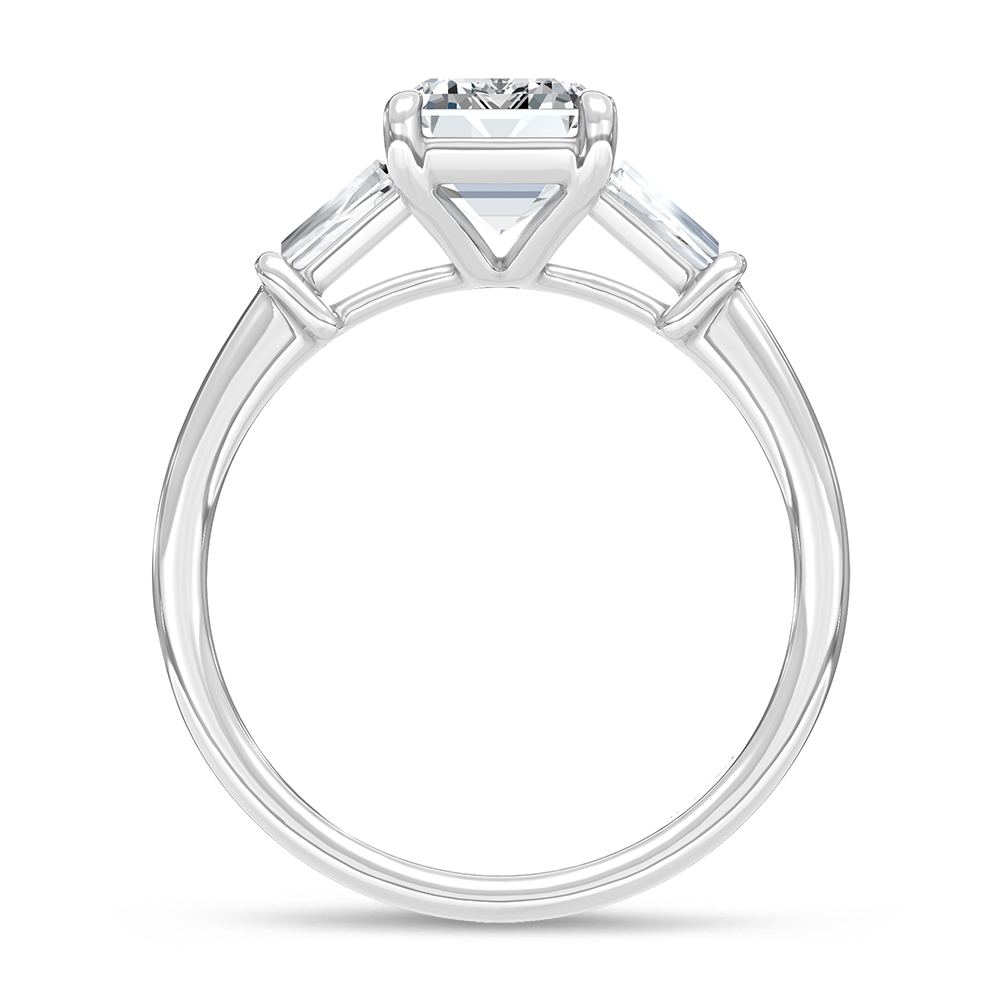 14K White Gold Lab Grown Diamond 2 1/3 Ct.Tw. Emerald and Tapper Three Stone Engagement Ring