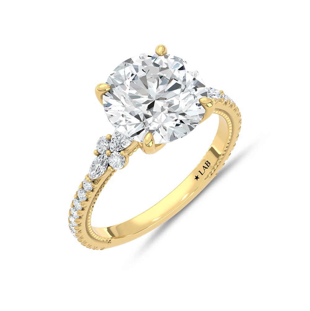 14K Yellow Gold Lab Grown Diamond 2 1/2 Ct.Tw. Round Shape Engagement Ring (Center 2 CT)