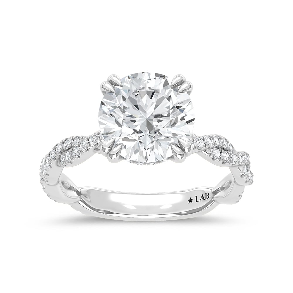 14K White Gold Lab Grown Diamond 3 1/3 Ct.Tw. Round Shape Engagement Ring (Center 3 CT)