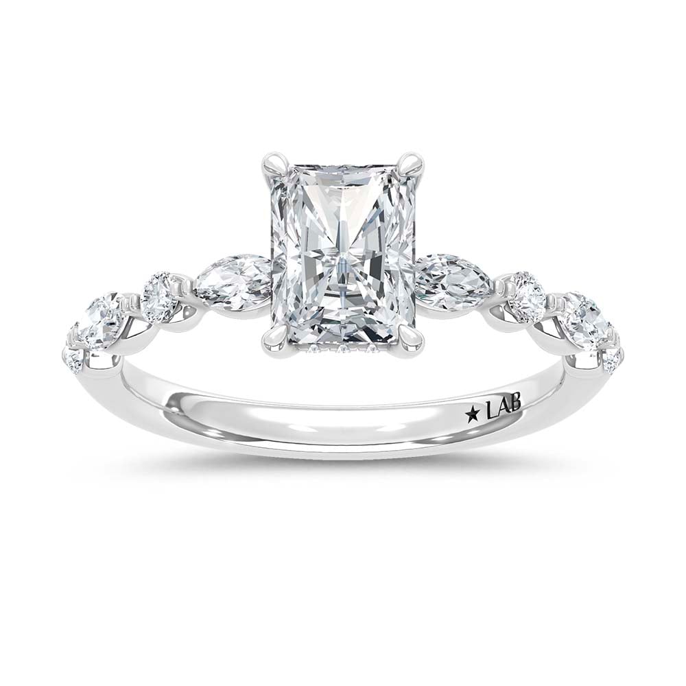 14K White Gold Lab Grown Diamond 1 3/8 Ct.Tw. Radiant Shape Engagement Ring (Center 1 CT)