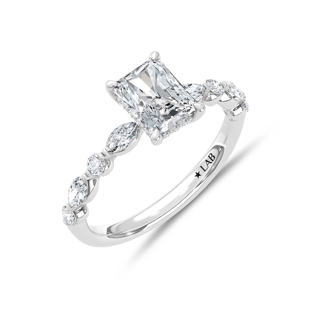 14K White Gold Lab Grown Diamond 1 3/8 Ct.Tw. Radiant Shape Engagement Ring (Center 1 CT)