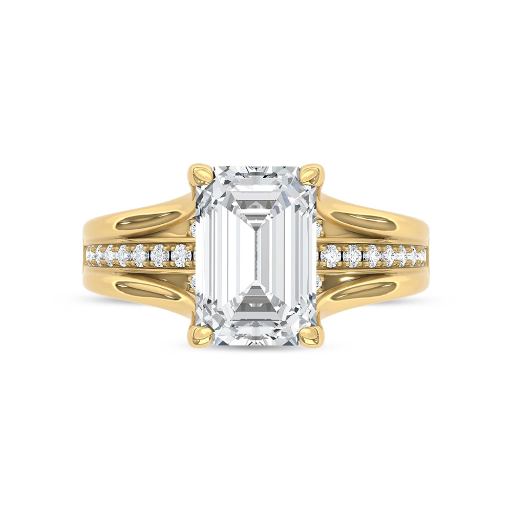 14K Yellow Gold Lab Grown Diamond 3 3/8 Ct.Tw. Emerald Shape Engagement Ring (Center 3 CT)