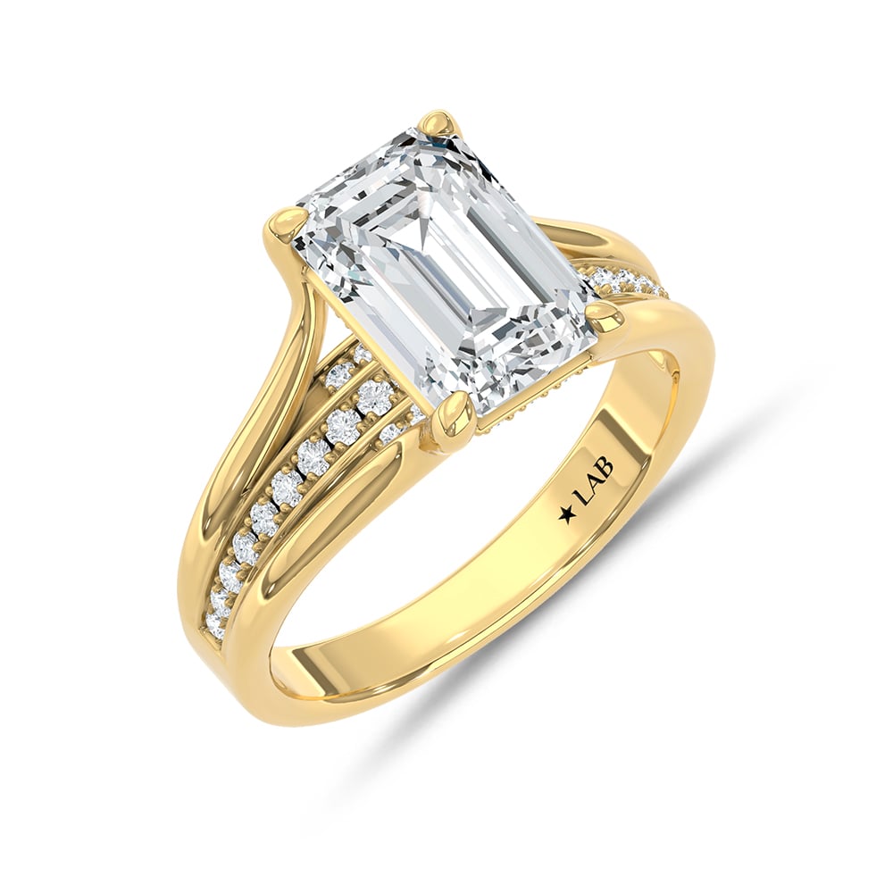 14K Yellow Gold Lab Grown Diamond 3 3/8 Ct.Tw. Emerald Shape Engagement Ring (Center 3 CT)