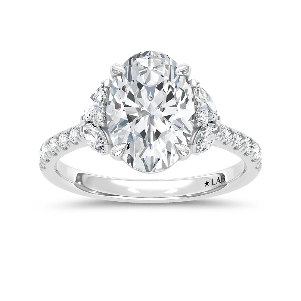 14K White Gold Lab Grown Diamond 3 1/2 Ct.Tw. Oval Shape Engagement Ring (Center 3 CT)