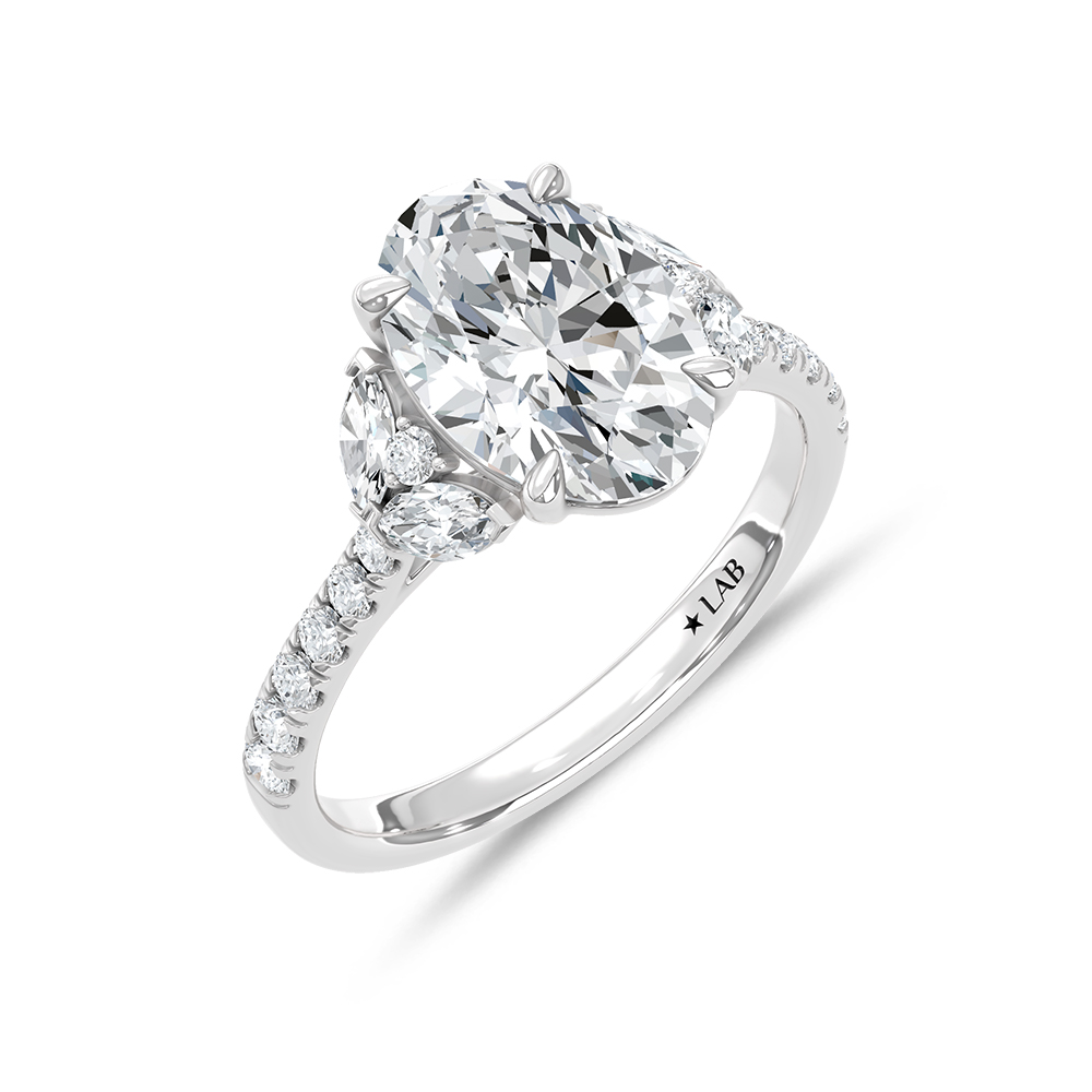 14K White Gold Lab Grown Diamond 3 1/2 Ct.Tw. Oval Shape Engagement Ring (Center 3 CT)