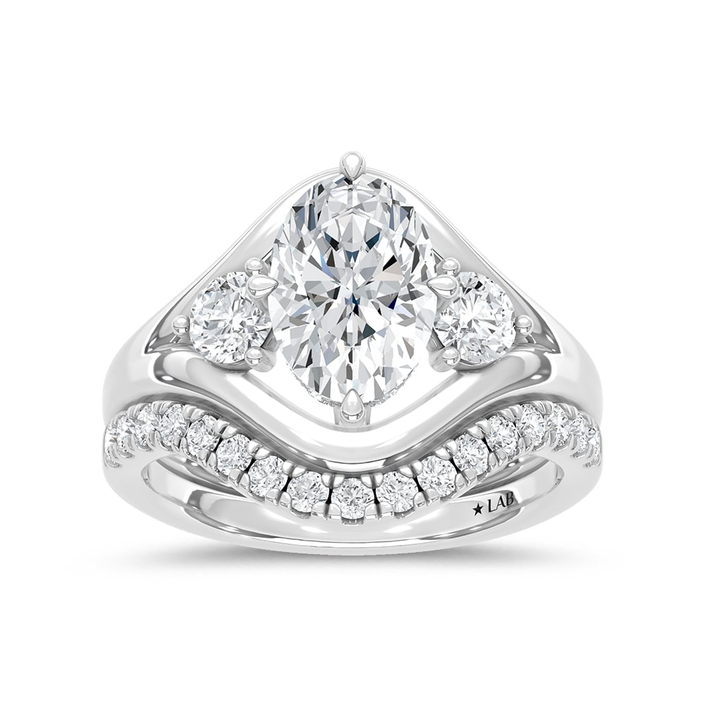 14K White Gold Lab Grown Diamond 2 7/8 Ct.Tw. Oval Shape Floral Engagement Ring (Center 2 Ctw)