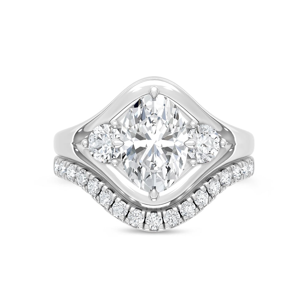 14K White Gold Lab Grown Diamond 2 7/8 Ct.Tw. Oval Shape Floral Engagement Ring (Center 2 Ctw)