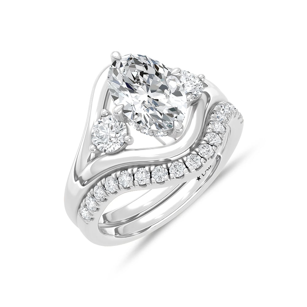 14K White Gold Lab Grown Diamond 2 7/8 Ct.Tw. Oval Shape Floral Engagement Ring (Center 2 Ctw)