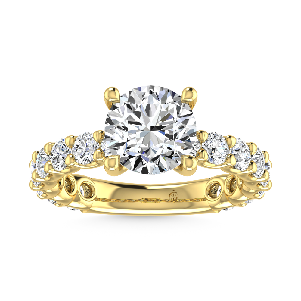 14K Yellow Gold Lab Grown Diamond 2 3/4 Ct.Tw. Round Shape Three Forth Engagement Ring ( IGI Certified Center 2CT Round)