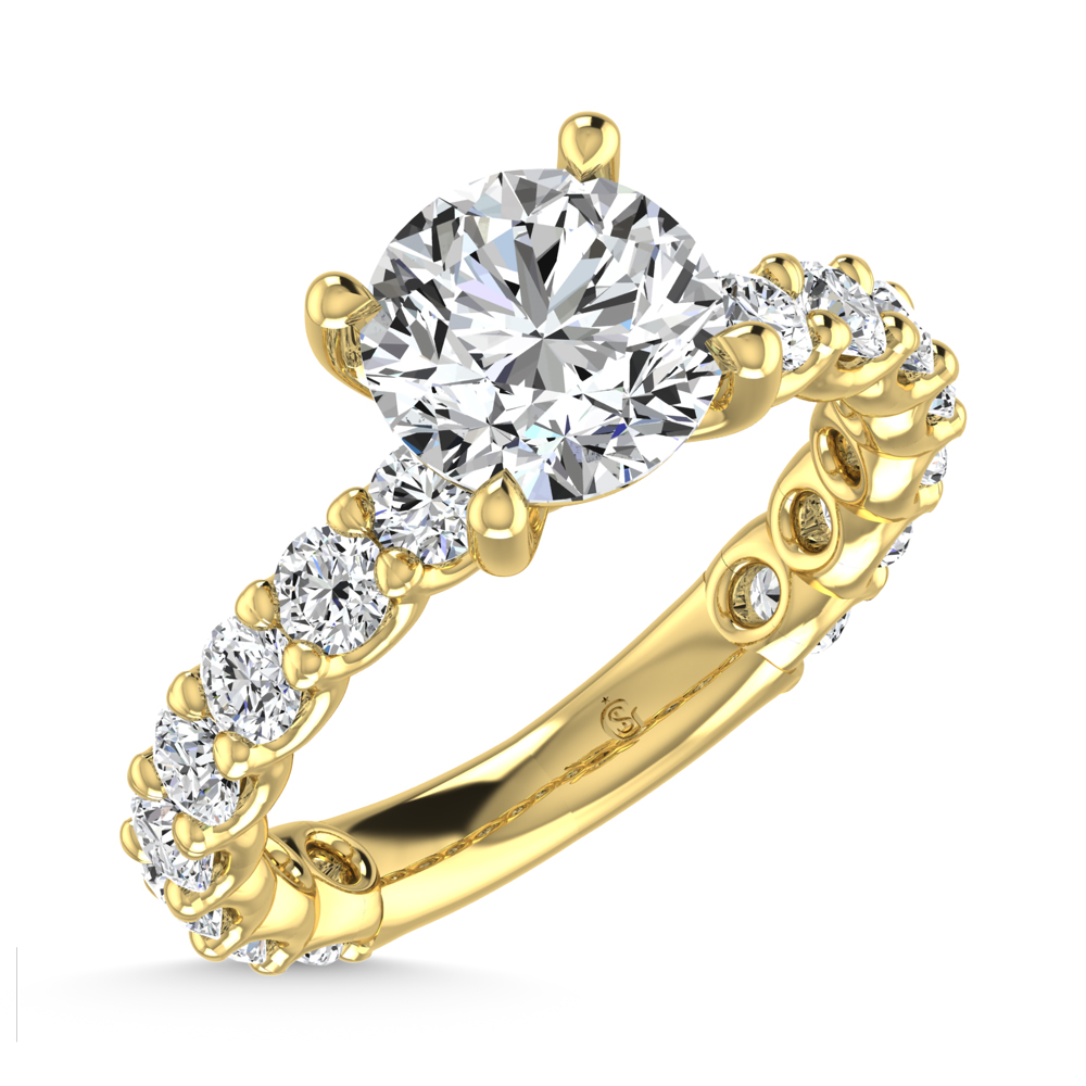 14K Yellow Gold Lab Grown Diamond 2 3/4 Ct.Tw. Round Shape Three Forth Engagement Ring ( IGI Certified Center 2CT Round)