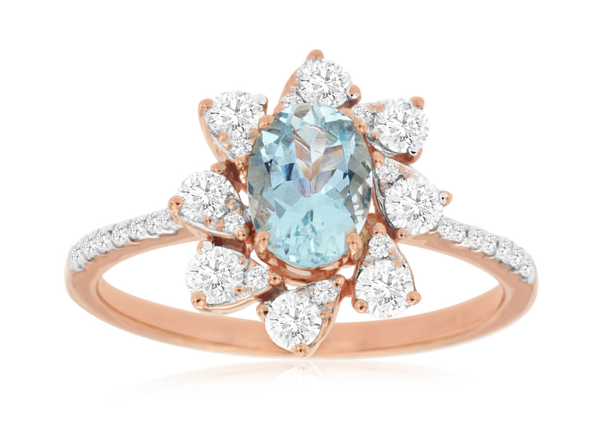 AQUAMARINE & DIAMOND RING