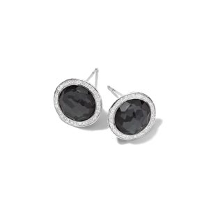 IPPOLITA Sterling Silver Stella Studs in Hematite Doublet with Diamonds (.29 ctw)