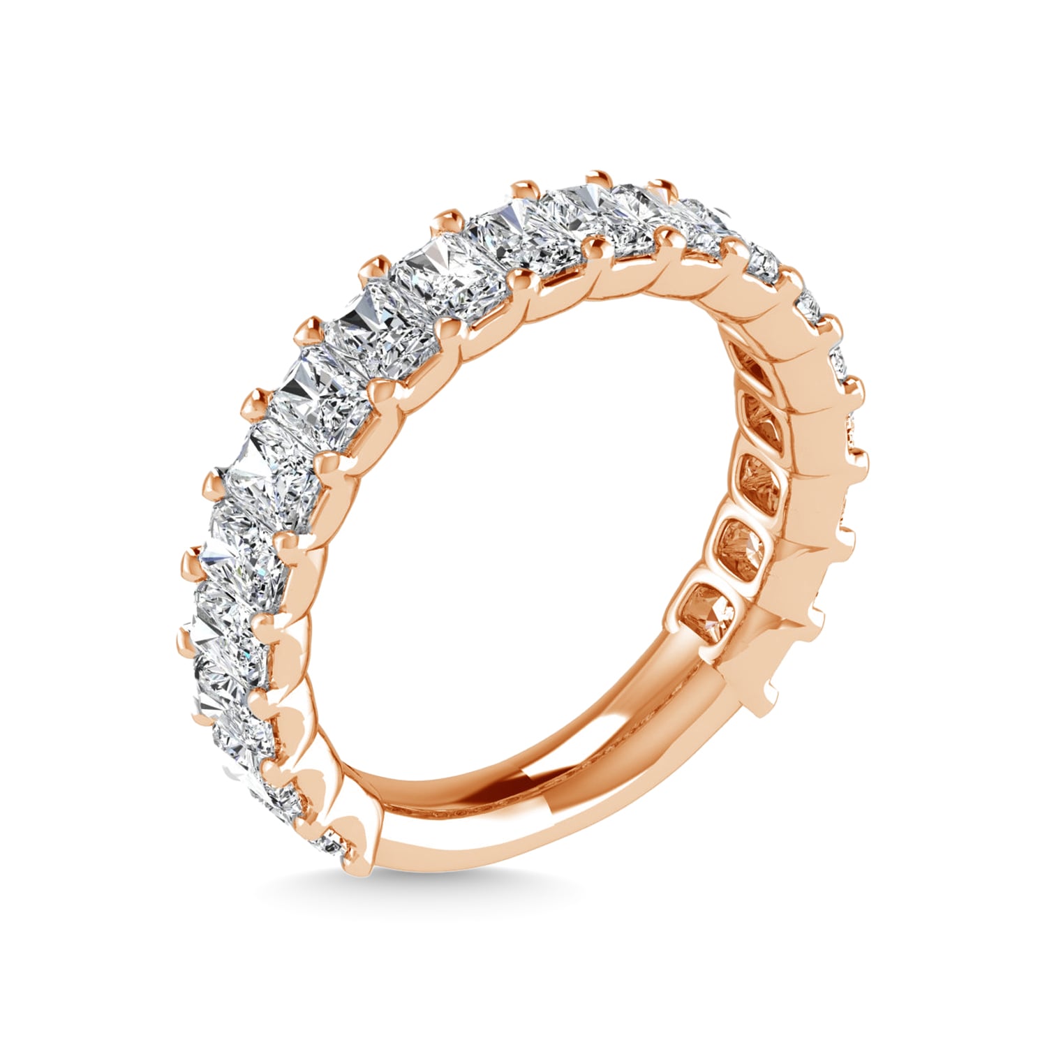 14K Rose Gold 2 CT Tw. Emerald Shape Diamond Three Forth Eternity Band
