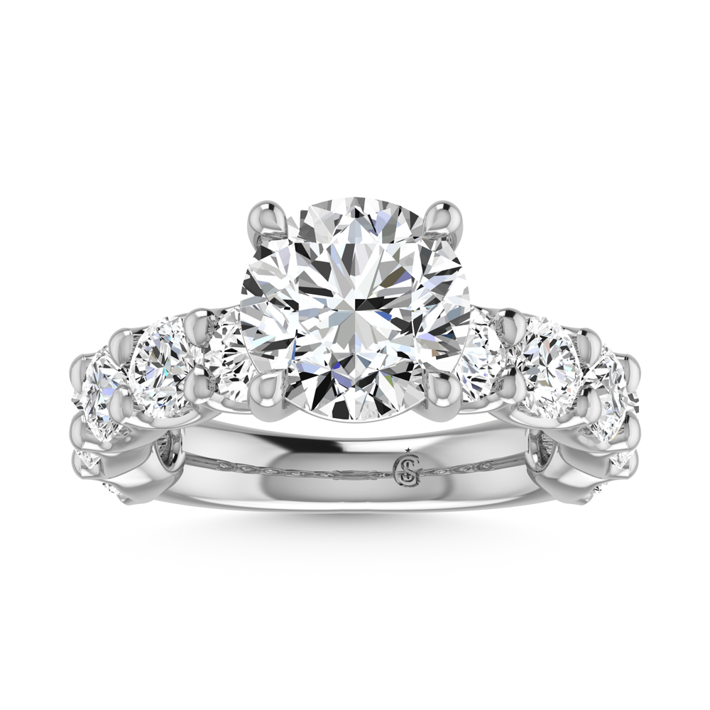 14K White Gold Lab Grown Diamond 6 1/3 Ct.Tw. Round Shape Three Forth Engagement Ring (IGI Certified Center 3CT)