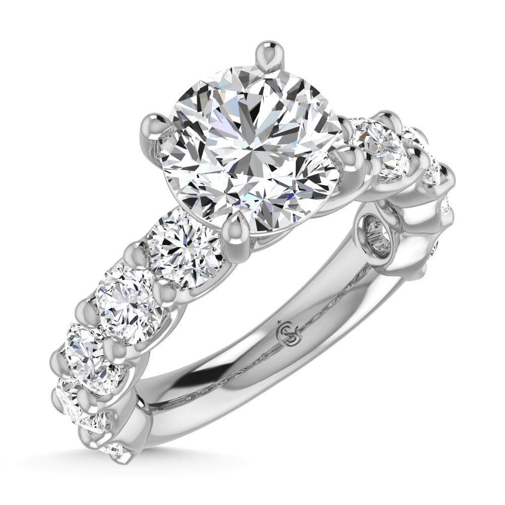 14K White Gold Lab Grown Diamond 9 1/3 Ct.Tw. Round Shape Three Forth Engagement Ring (IGI Certified Center 4CT)