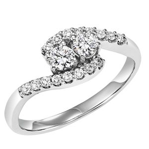14K TWOgether Two Diamond Ring 2 ctw