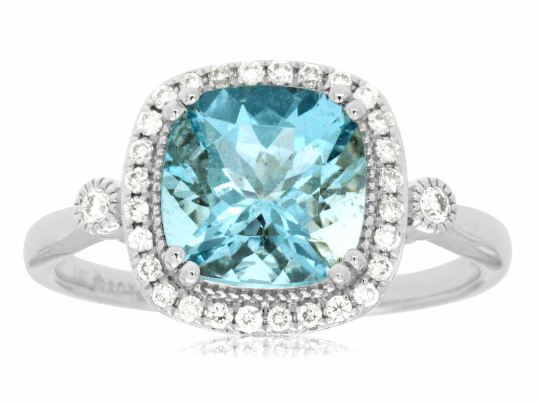 AQUAMARINE & DIAMOND RING