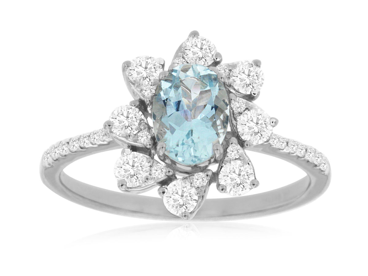 AQUAMARINE & DIAMOND RING