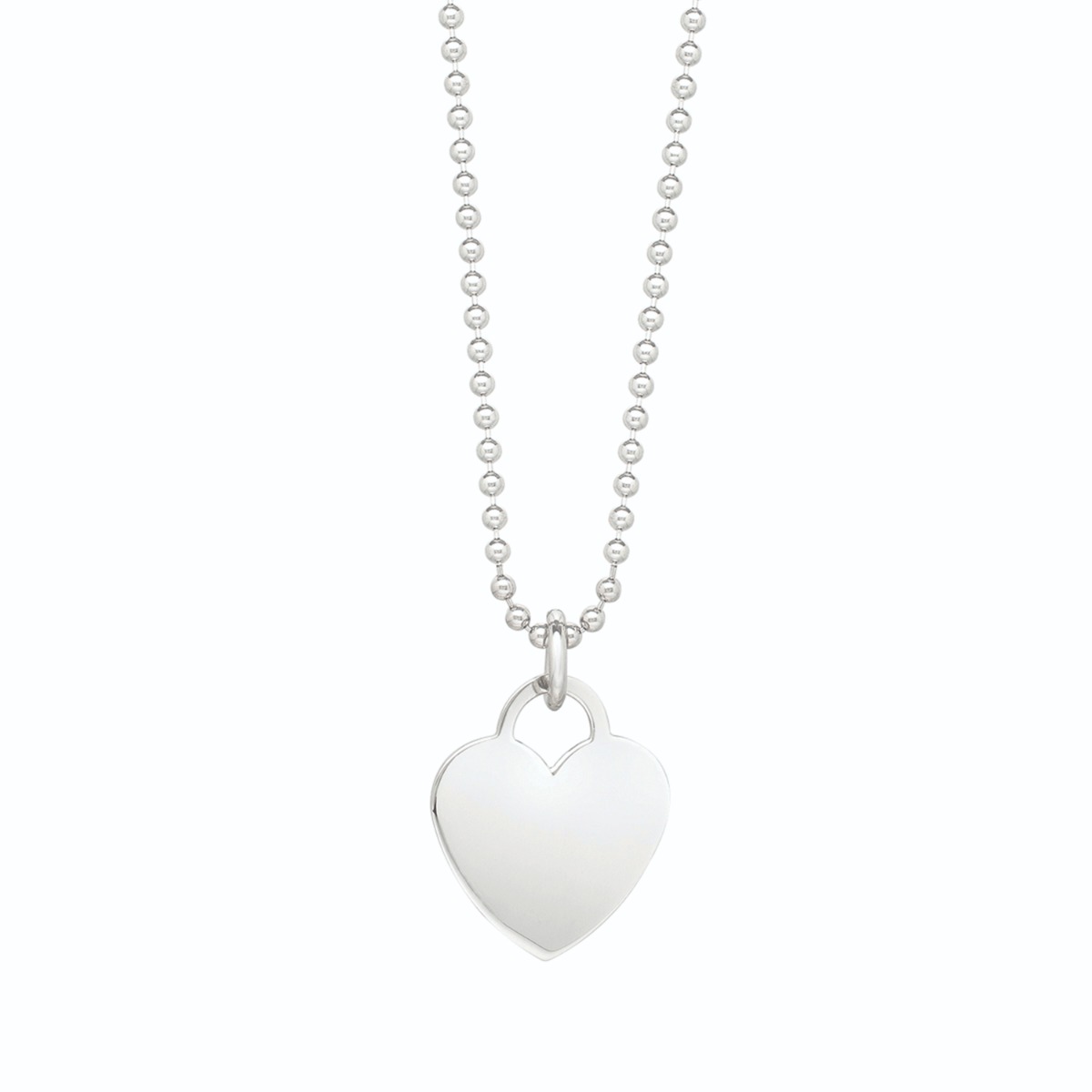 Silver Polished Heart Charm Necklace
