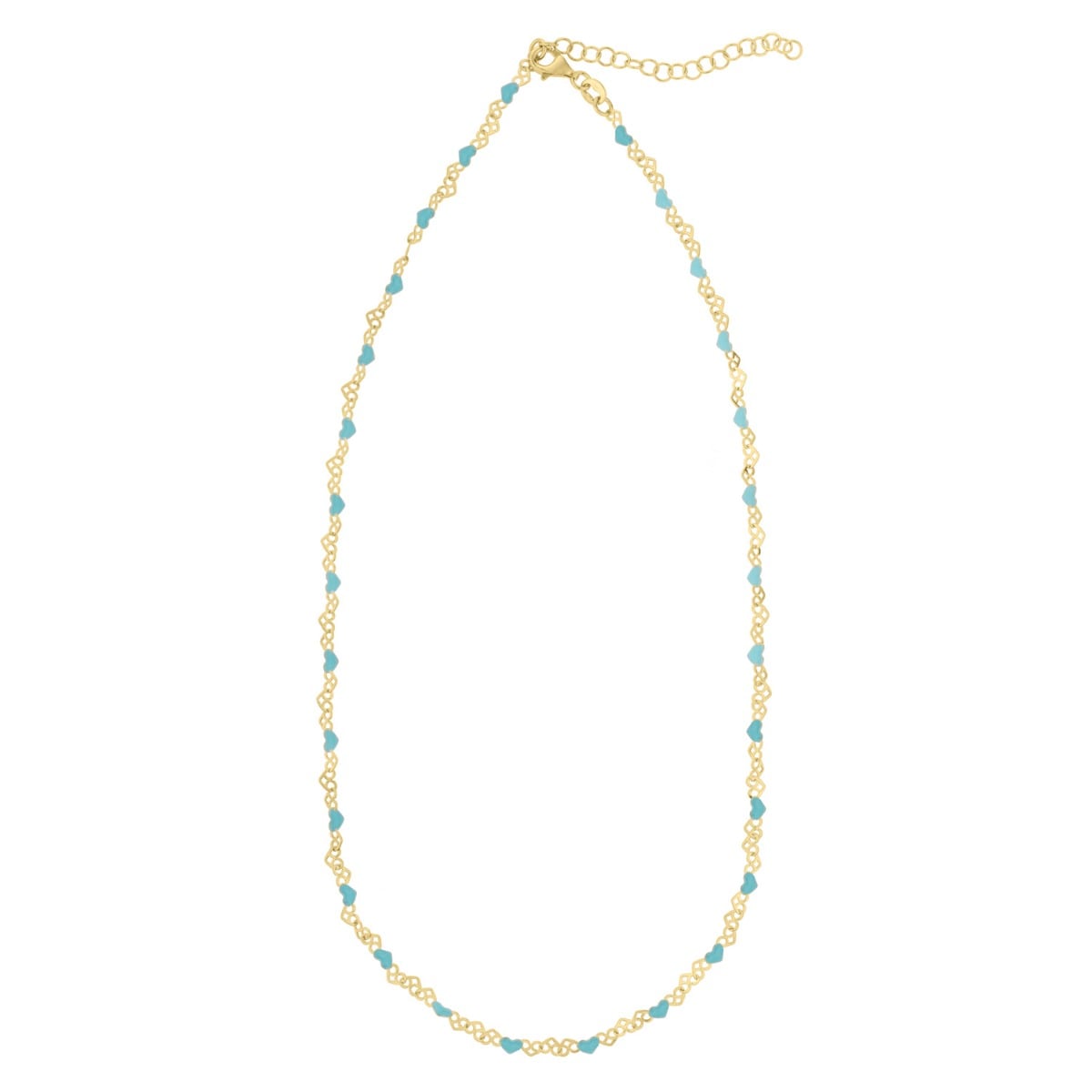 Gold Over Silver Enamel Hearts Chain Necklace