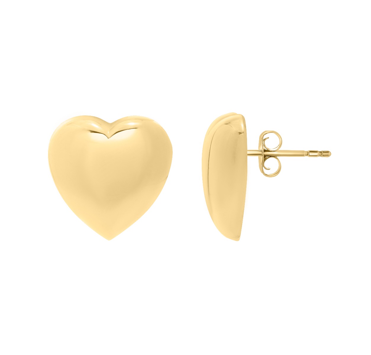 Gold Over Silver Puffed Large Heart Stud Earrings