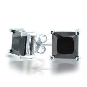 4.00 – 4.99 ctw Four Prong Studs in White Gold – Black- Princess