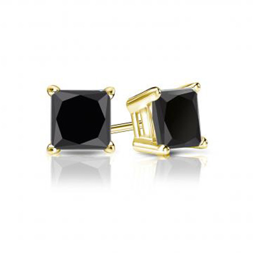5.00 – 6.00 ctw Four Prong Studs in Yellow Gold – Black- Princess