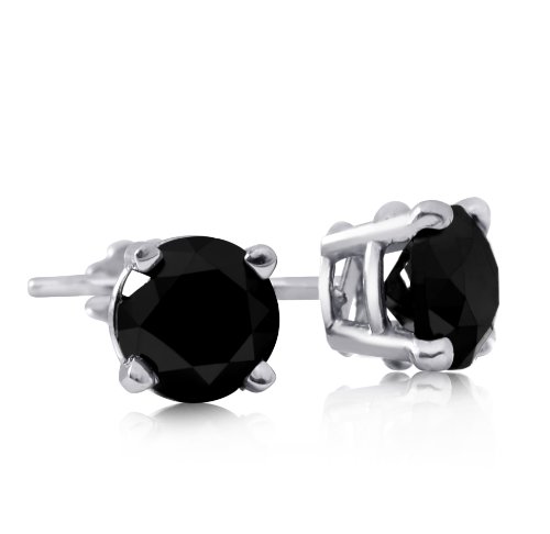 0.90 - 1.49 ctw Four Prong Studs in White Gold - Black- Round
