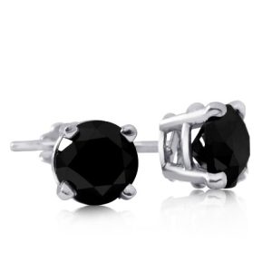 0.37 – 0.44 ctw Four Prong Studs in White Gold – Black- Round