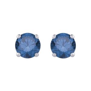1.50 ctw Four Prong Studs in White Gold – Blue- Round