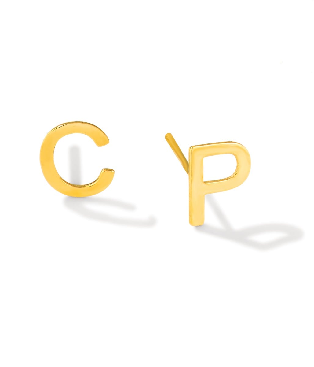14K Gold Initial E Stud Earring