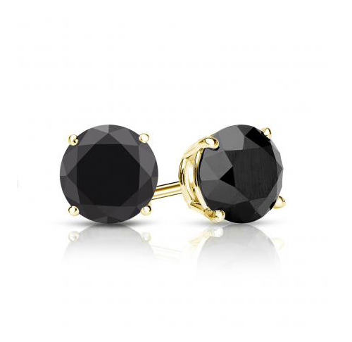 0.37 - 0.44 ctw Four Prong Studs in Yellow Gold - Black- Round