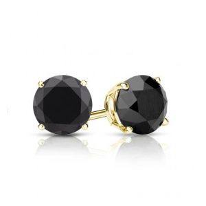 1.50 – 1.99 ctw Four Prong Studs in Yellow Gold – Black- Round