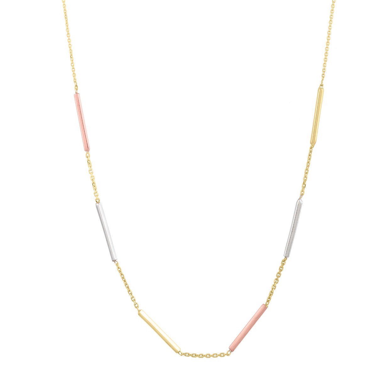 10K Tri-color Bar Station Necklace