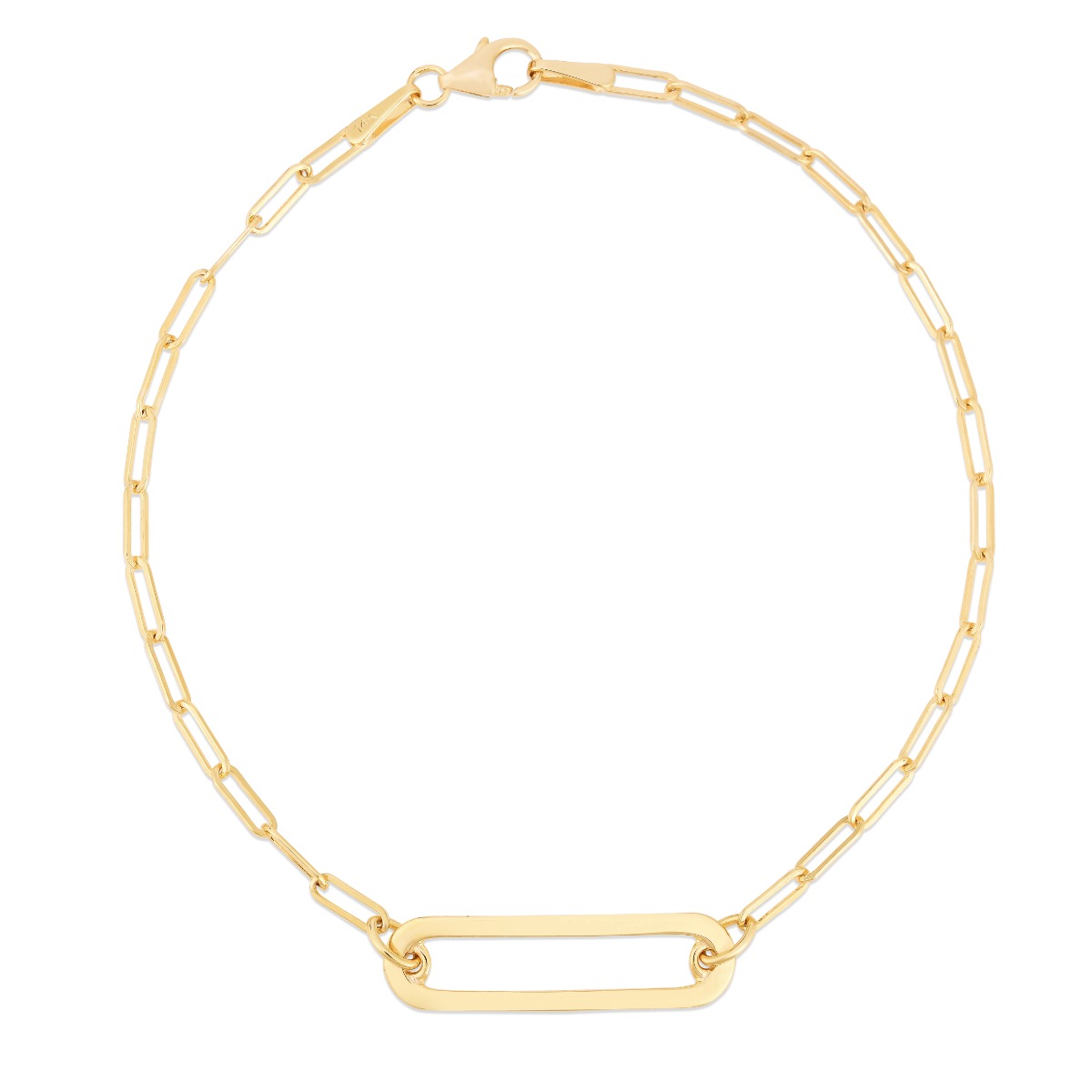 14K Paperclip Straight Open Bar Bracelet